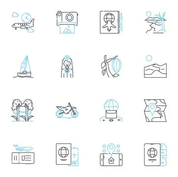 Landing strip linear icons set. Airport, Runway, Clearway, Tarmac, Apron Stock Illustration