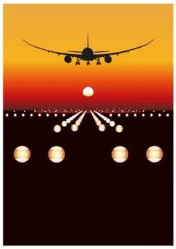 Landing at sunset Stock Illustration