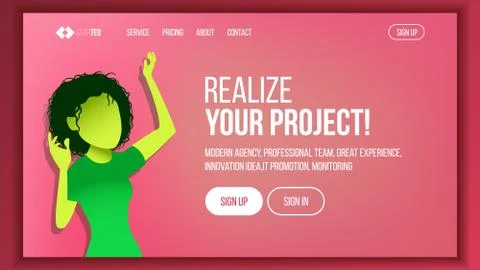 Landing Web Page Design Vector. Website Business Style. Front End Site Scheme Ilustração Stock