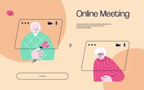 Landing web page template of Elders chatting on video call Stock Illustration