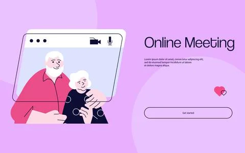Landing web page template of Elders chatting on video call Stock Illustration
