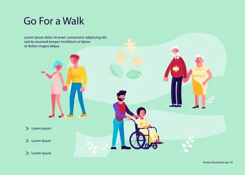 Landing web page template with Old and Young People walking in a park or gard Ilustración de archivo
