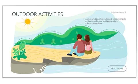 Landing web page template with Romantic couple in love hugging sitting on a h Stock Illustration