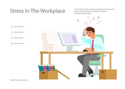 Landing web page template with Stressed man working hard with a lot of papers Stock Illustration