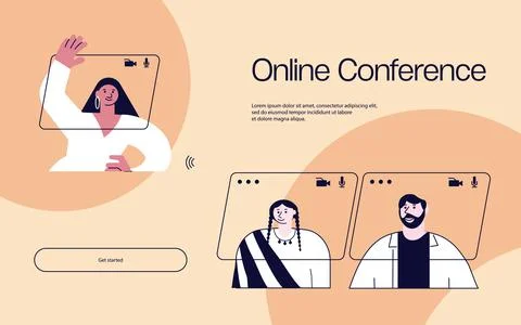 Landing web page template of virtual conference on video call Stock Illustration