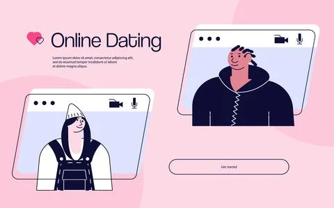 Landing web page template of virtual dating on video call Stock Illustration