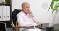 Landline Discussion Upset Businessman Disappointed Inside Office Laptop Working 4k or 4k+ Resolution