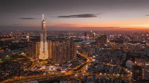 Landmark 81 in Sunset 2022 Stock Footage 171122348