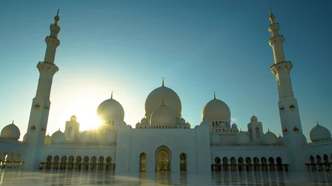 Landmark Abu Dhabi Zayed Mosque Timelapse at Sunset Stock Footage 128747511