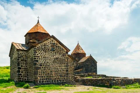 Landmark of Armenia Sevanavank Monastery on the shore of Lake Sevan Stock Photos