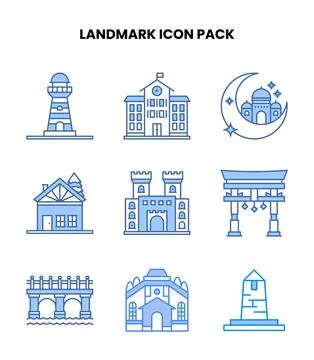 Landmark Blue Bundle Icons Pack Stock Illustration