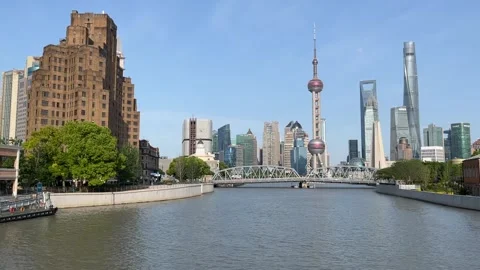 Landmark buildings in Shanghai under lockdown Stock Footage 197408577