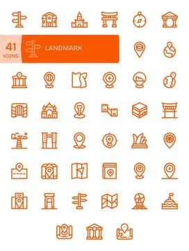 Landmark Design Vector Icons featuring 41 Display Perfect Bold Line Style Stock Illustration