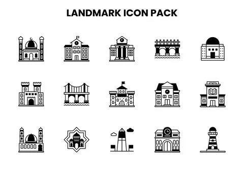 Landmark DuoTone Vector Icons Pack Stock Illustration