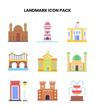 Landmark Flat Collection Icons Pack 스톡 일러스트