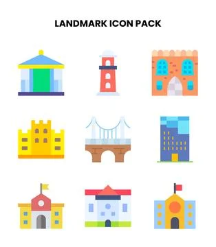 Landmark Flat Collection Icons Pack Stock Illustration