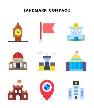 Landmark Flat Collection Icons Pack Ilustración de archivo