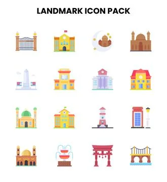 Landmark Flat Design Icons Pack Stock Illustration