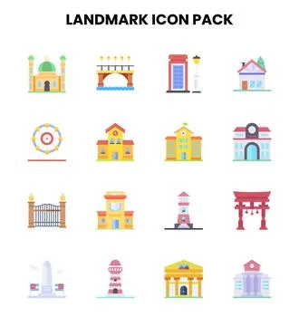 Landmark Flat Graphics Icons Pack Stock Illustration