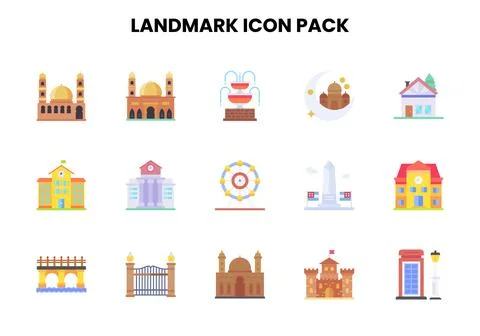Landmark Flat Graphics Icons Pack Ilustración de archivo