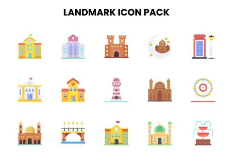 Landmark Flat Scalable Icons Pack Ilustración de archivo