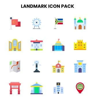 Landmark Flat Set Icons Pack Ilustración de archivo