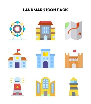 Landmark Flat Set Icons Pack Ilustración de archivo