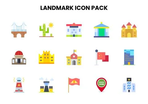 Landmark Flat UI Icons Pack Stock Illustration
