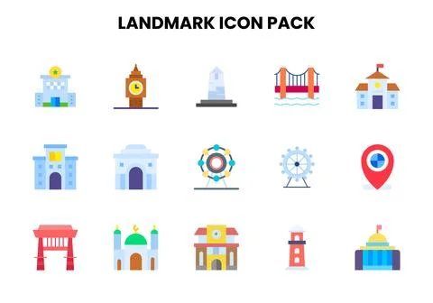 Landmark Flat Vector Icons Pack Ilustración de archivo