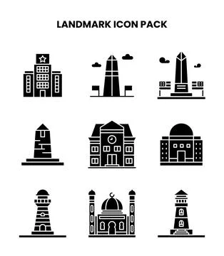 Landmark Glyph Icons Pack Stock Illustration
