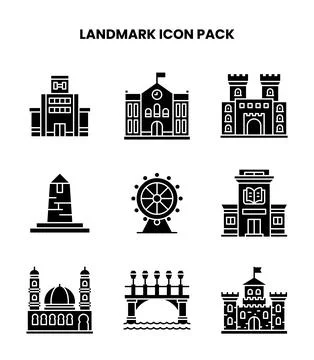 Landmark Glyph Vector Icons Pack Ilustración de archivo
