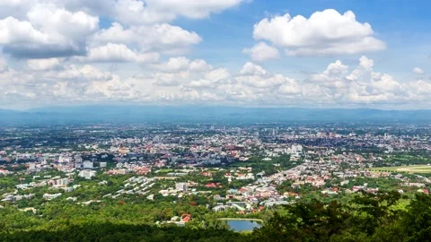 Landmark High View Point Of Chiang Mai Cityscape, Thailand 4K Time Lapse Stock Footage 130266216