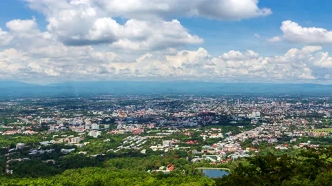 Landmark High View Point Of Chiang Mai Cityscape, Thailand 4K Time Lapse Stock Footage 130266224