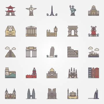 Landmark icons set 스톡 일러스트