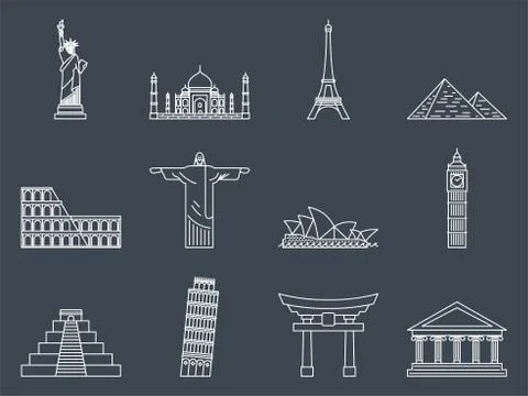 Landmark Icons set. Illustrazione stock