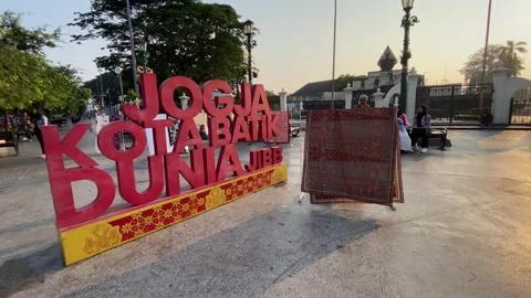 Landmark Jogja Batik Dunia installed at the zero kilometer point of Yogyakarta Stock Footage 301069838