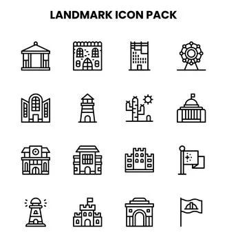 Landmark Line Bundle Icons Pack Stock Illustration