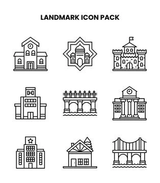 Landmark Line Collection Icons Pack Stock Illustration