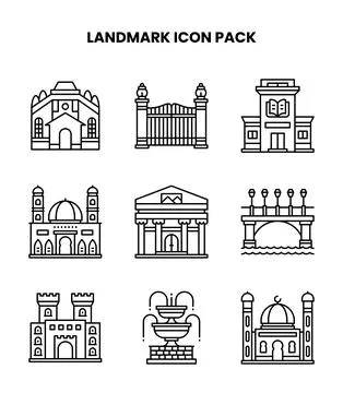 Landmark Line Graphics Icons Pack Stock Illustration