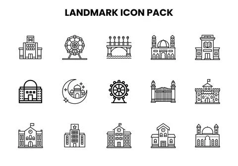 Landmark Line Icons Pack Stock Illustration