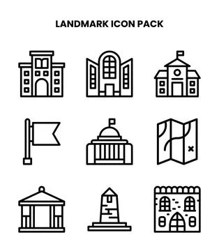 Landmark Line Icons Pack Stock Illustration