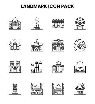 Landmark Line Vector Icons Pack Stock Illustration