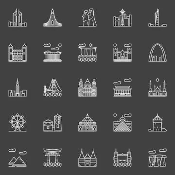 Landmark linear icons Stock-Illustration