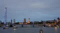 Landmark London Eye Parliament Thames River Ship Boat Ferry Passing Night Lights HD Footage