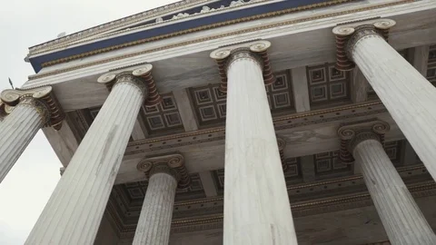 Landmark of the Modern Academy of Athens, facade,tracking shot Stock Footage 73555640