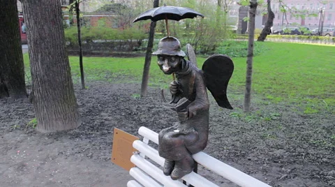 Landmark Small Bronze Modern Statue Of Winged Old Dwarf Video stock 64683440