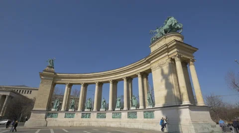 The landmark statues of Heroes' Square in Budapest Stock Footage 48953451