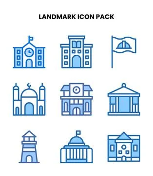Landmark Two Colour Graphics Icons Pack Stock Illustration