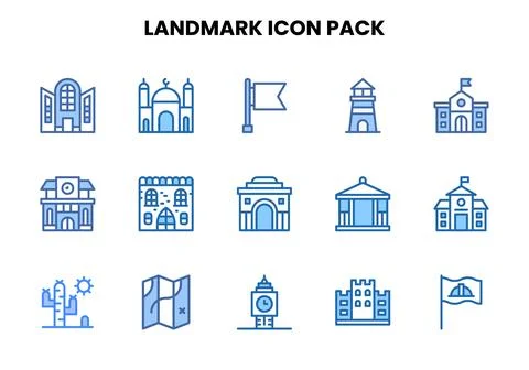 Landmark Two Colour Graphics Icons Pack Stock Illustration