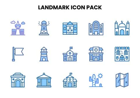 Landmark Two Colour Set Icons Pack Stock Illustration